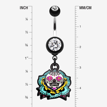 Detail View 1 of Sugar Skull Rose Belly Button Ring-Black